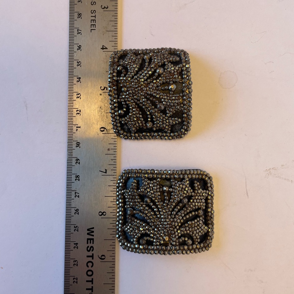 Vintage Black leather and Silver metal shoe clips L.W. Made in Paris